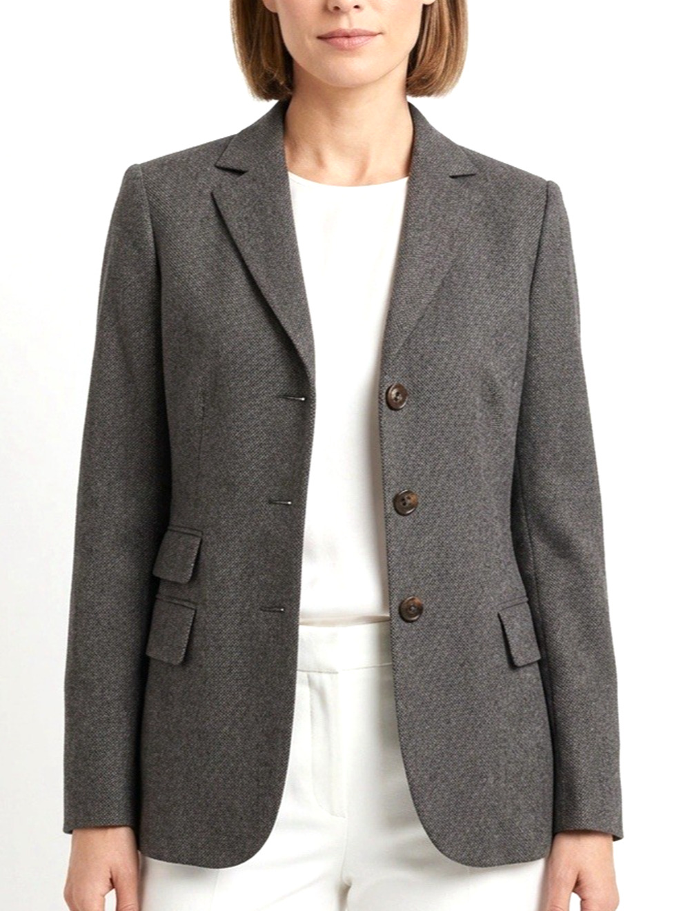 Akris Punto Blazer Jacket Gray Three Button 100% Wool Long Sleeve Notch Lapel 12